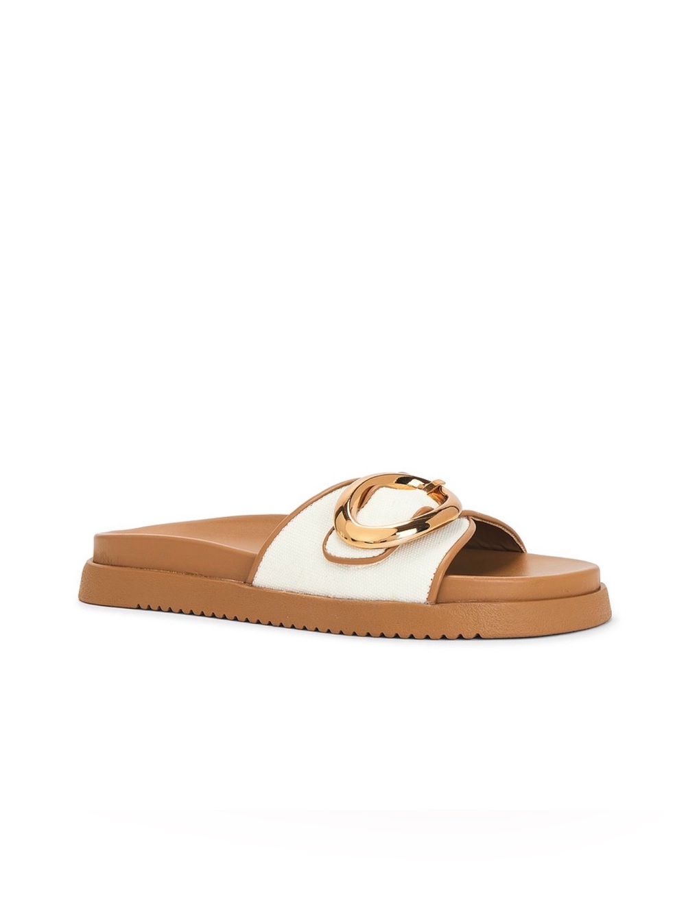 Women’s Tan and Cream Slide Sandals